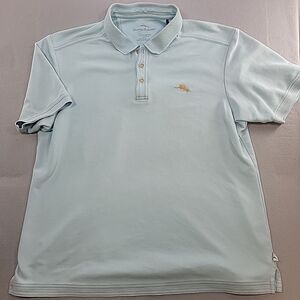 Tommy Bahama Mens Large Light Blue Polo Shirt Cotton Blend Embroidered Marlin